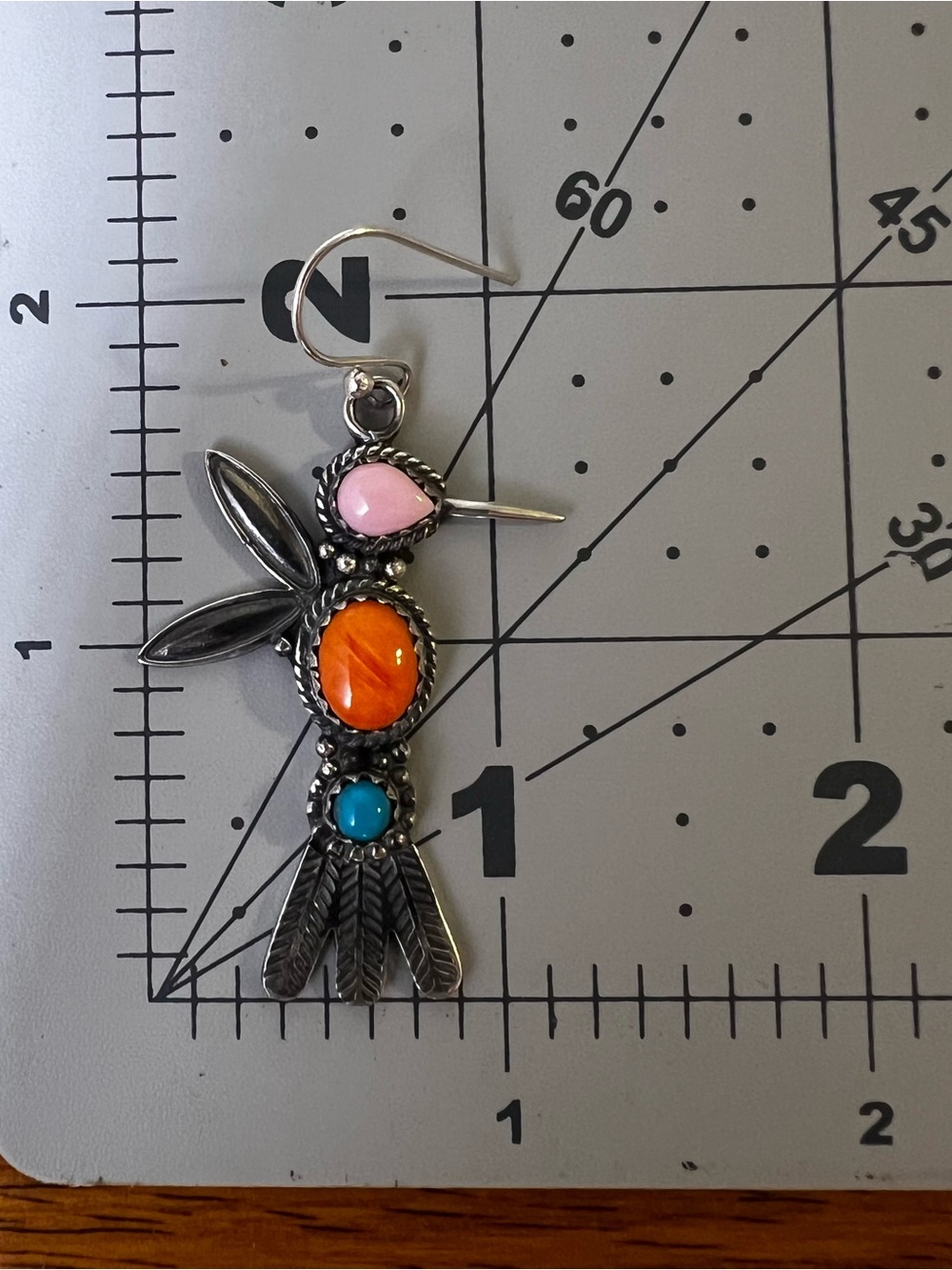 Sterling Silver Hummingbird Earrings Pink Conch Turquoise Spiny Oyster - Picture 7 of 9